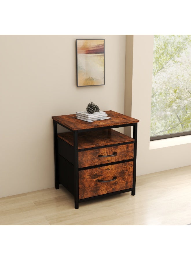 SHEIDLIN طاولة رأس سرير حديثة مفتوحة برفوف، بتصميم بني، مصنوعة من إطار حديدي مع لوح MDF مقاوم للماء والاحتكاك، وتحتوي على خزائن مزدوجة الطبقة من القماش داخل غرفة النوم - Image 1